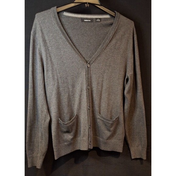 Men's Claiborne Gray Long Sleeve Cardigan Sweater Size Med - Picture 1 of 9